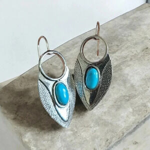 Bohemian Turquoise Stone Silver Plated Dangle Earrings